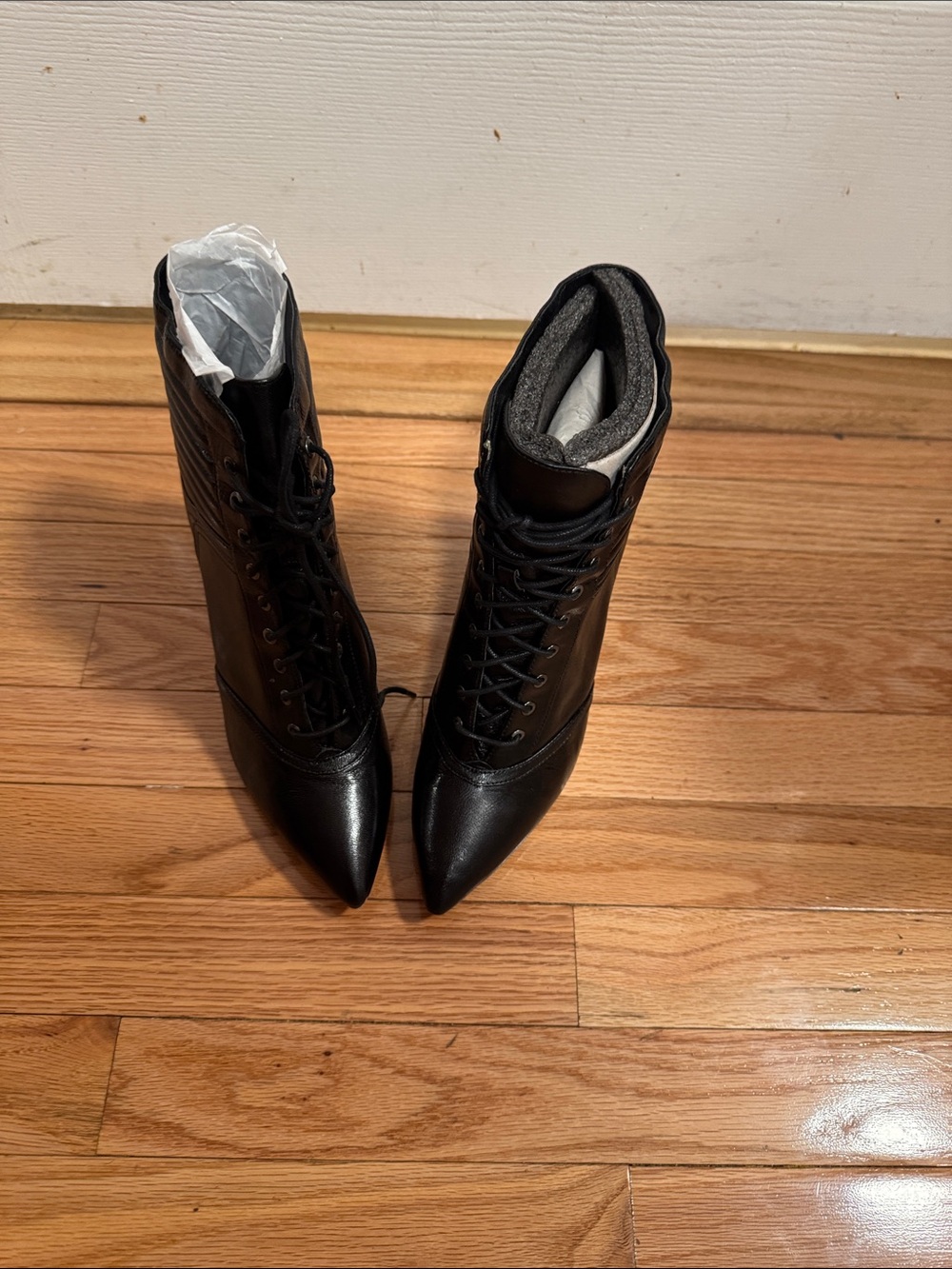 Nine West Black Pointed-Toe Lace-Up Ankle Boots